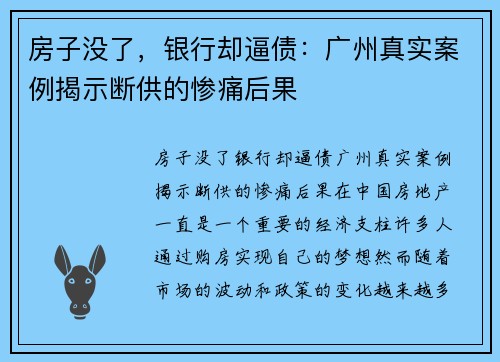 房子没了，银行却逼债：广州真实案例揭示断供的惨痛后果