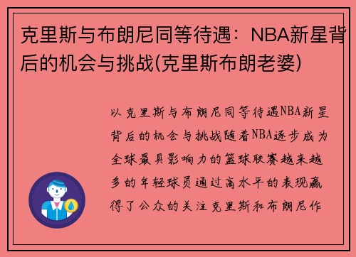 克里斯与布朗尼同等待遇：NBA新星背后的机会与挑战(克里斯布朗老婆)