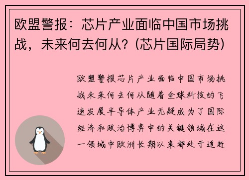 欧盟警报：芯片产业面临中国市场挑战，未来何去何从？(芯片国际局势)